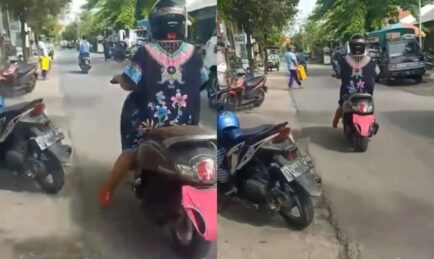 Nak Elak Saman: Wanita Ini Tutup Nombor Plat Motosikal Guna Seluar Dalam Merah Jambu
